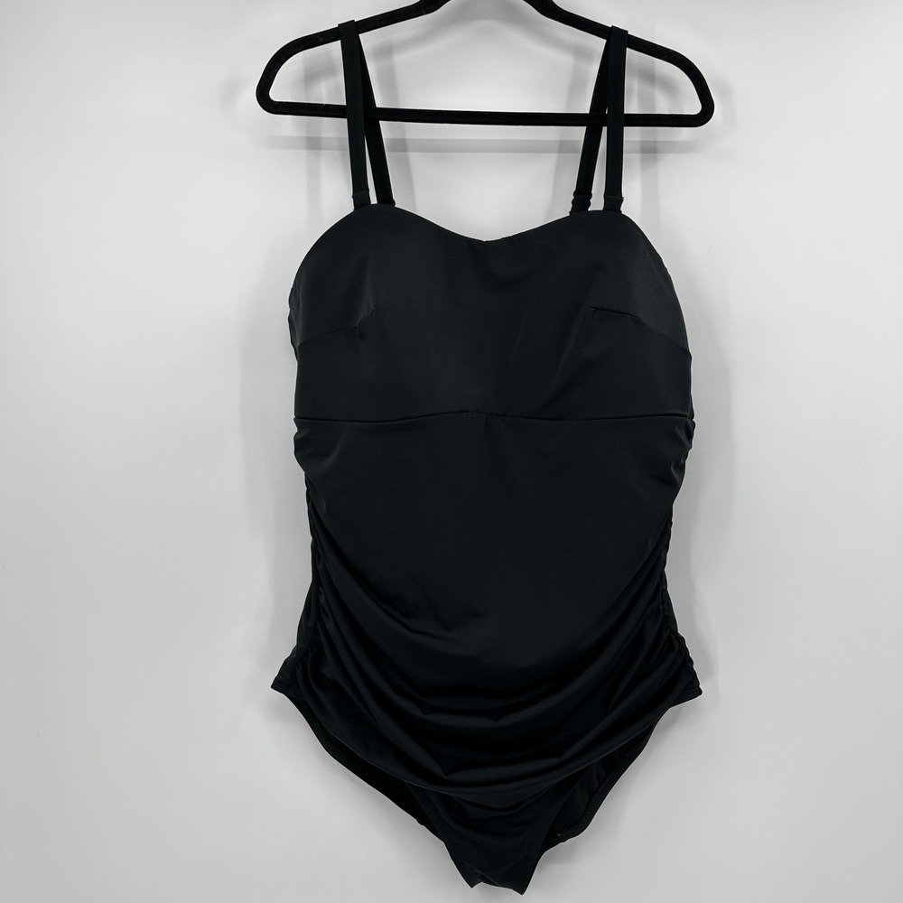 Lane Bryant Plus Size 22 Black Ruched One Piece Swimsuit No Wire Slimming Beach‎